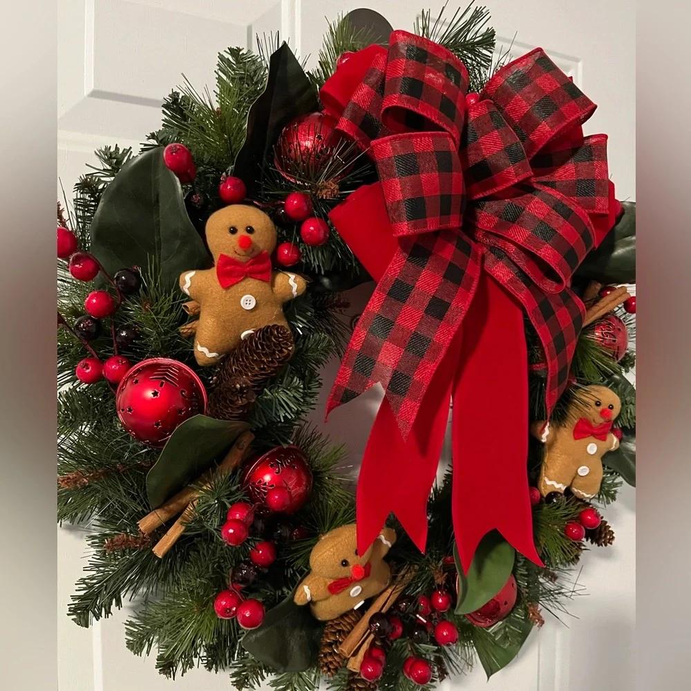 New Hand Crafted Winter Wreath Holiday Gingerbread Cinnamon Jingle Bells Large